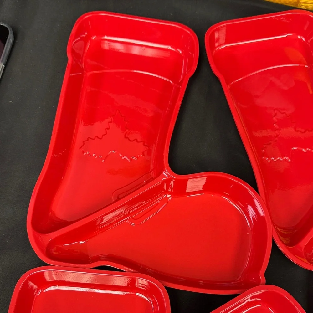 11 All New Plastic Red Boot Shaped Serving Trays Santa Boot style light weight
